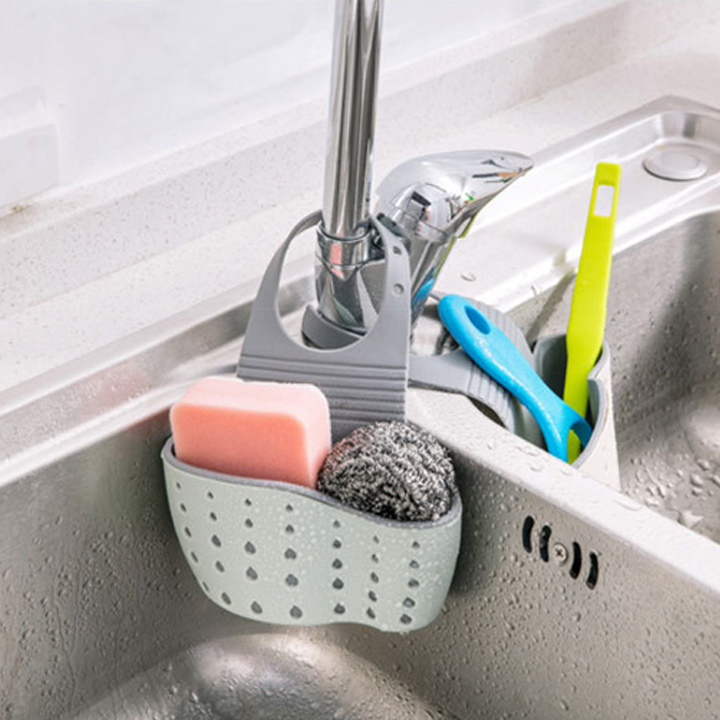 Giỏ nhựa 2 lớp đựng đồ rửa chén dụng cụ nhà tắm kiểu dáng tổ ong treo vòi nước