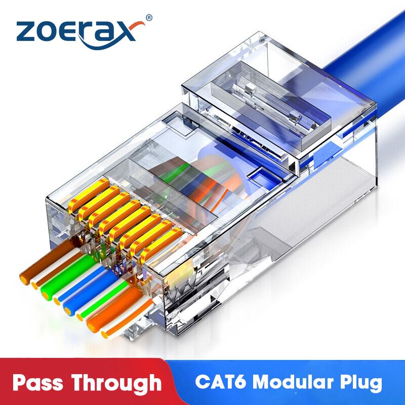 Zoerax Cat6 Cat5e đi qua các đầu nối mạng phích cắm mô-đun RJ45
