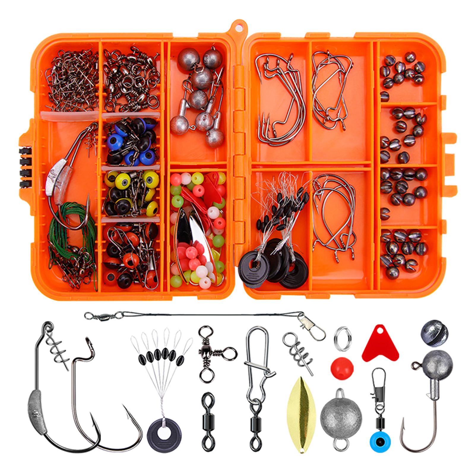 Fishing Tackle Accessories Kit, 213pcs Fishing Gear Tackle Box with Tackle Included, Baitholder Hooks Fishing Sinkers Starter Fishing Kit Equipment