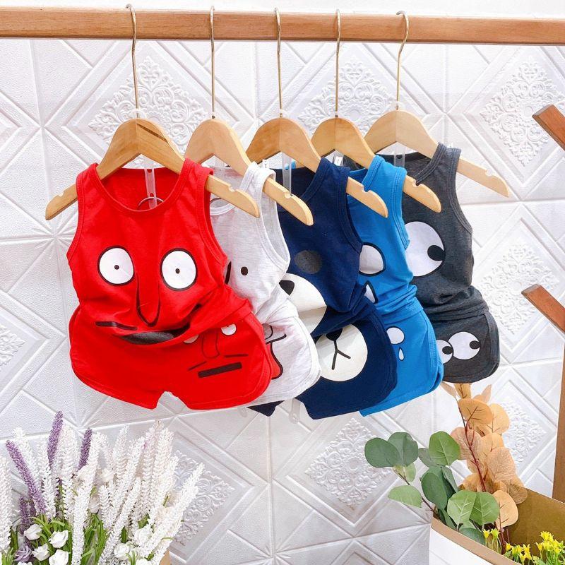 Đồ cộc tay cho bé trai đồ bộ vải cotton mềm mại co giãn 2 chiều in hình mặt động vật dễ thương cho bé trai từ 5-17kg