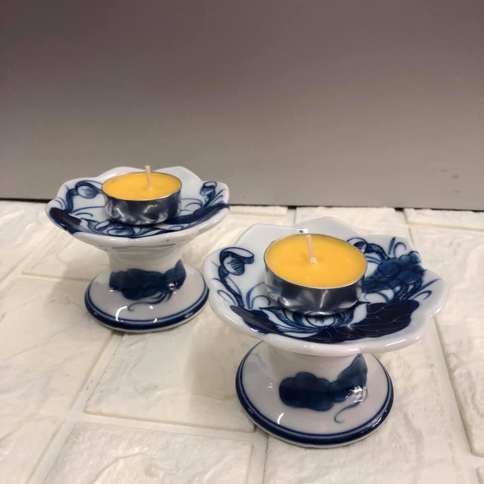 Combo 2 chiếc chân đế nến bằng gốm sứ, tặng kèm 2 chiếc nến bơ KH12109