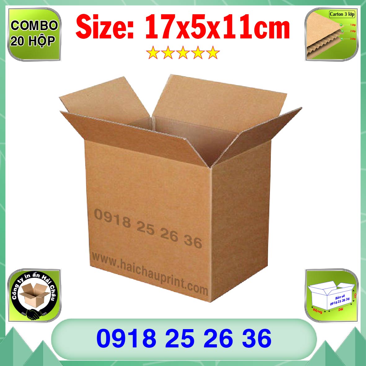  20 Hộp Carton, KT: 17x5x11cm, Hộp carton, Thùng carton, Hộp đóng hàng, Thùng đóng hàng, Hộp carton 3 lớp...