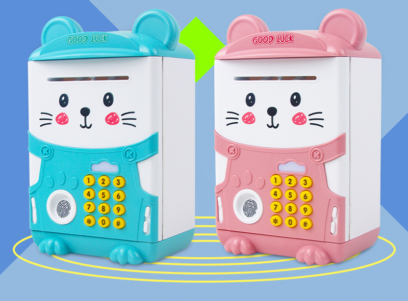 Két sắt mini dấu vân tay hình mèo tặng kèm ví cầm tay