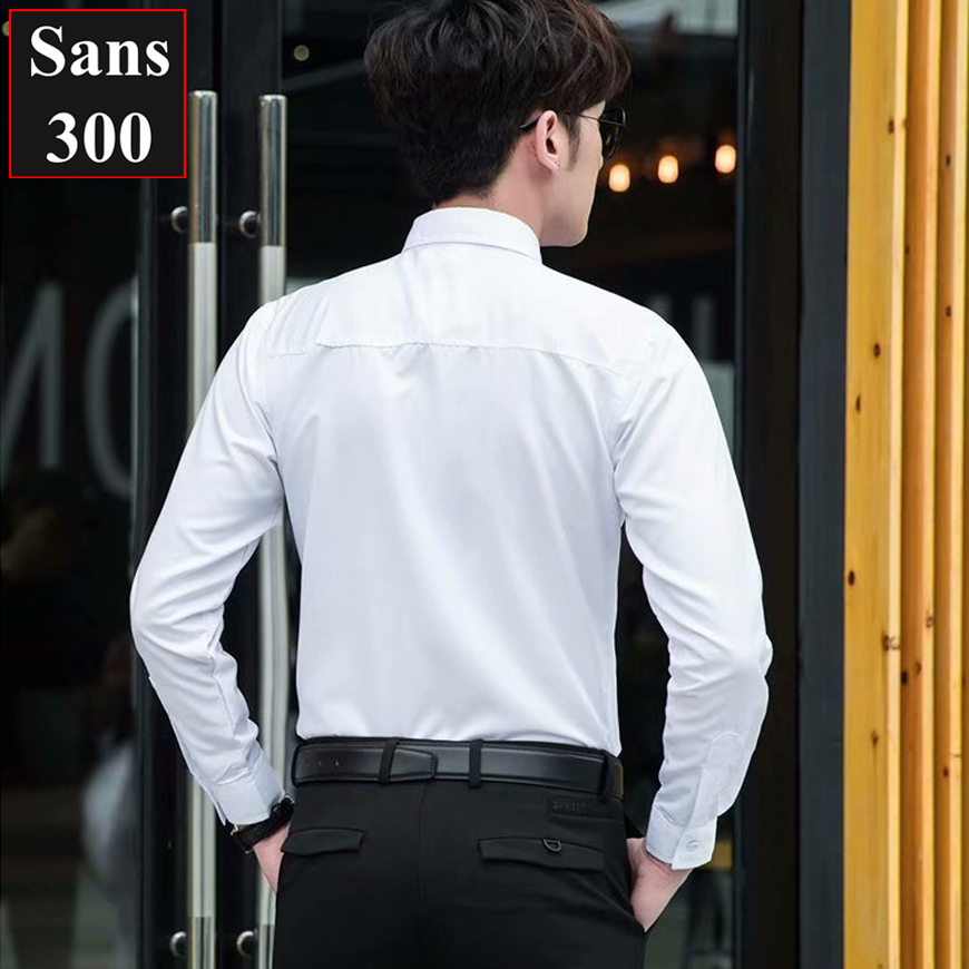 Áo sơ mi nam dài tay Sans300 trơn basic cotton trắng đen xanh dương than lụa mỏng mát nhẹ bigsize lớn 3xl 4xl 80kg 90kg