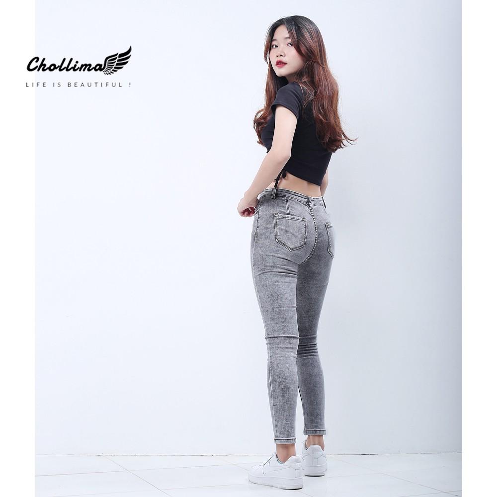 Quần jeans dài nữ co giãn Chollima cạp thường màu xám trắng QD029