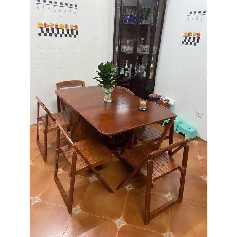 Bàn Ăn Gỗ Sồi gấp gọn 1m4-1m2 Tự Nhiên Chưa bao gồm ghế - Chịu Lực 200kg - Chống Mối Mọt
