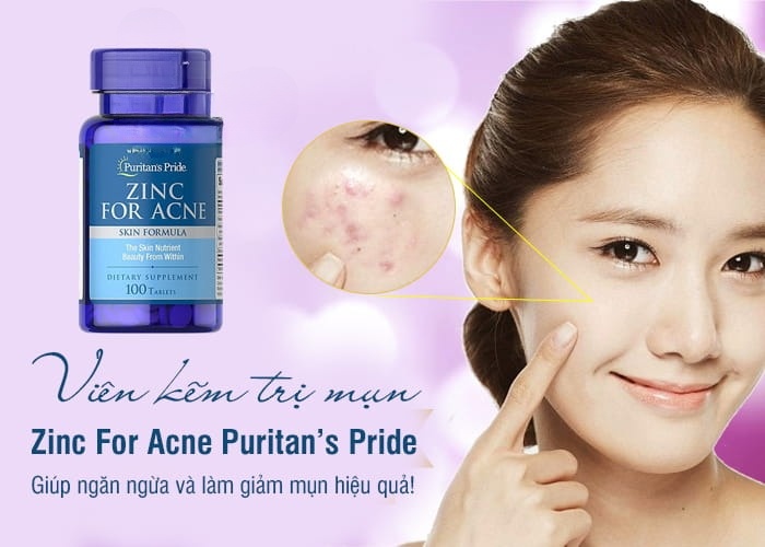 Kẽm hỗ trợ trị mụn, làm đẹp da mụn Puritan'S Pride Premium Zinc For Acne Mỹ gồm kẽm và Vitamin C, B-6, A và E - OZ Slim Store