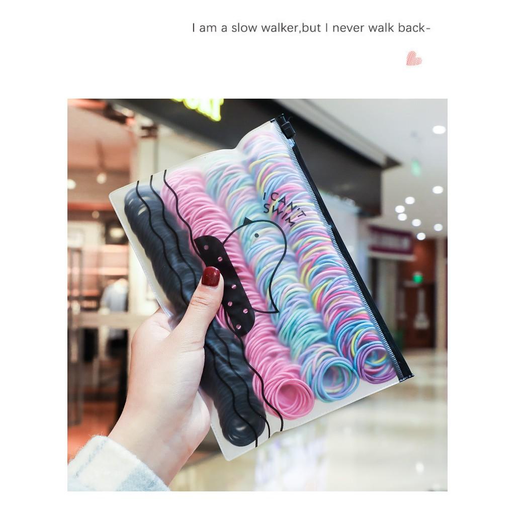 Set 100 Dây Buộc Tóc Đủ Màu Túi Zip