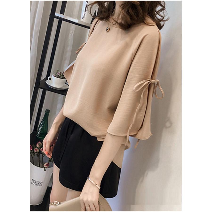 Áo chiffon nữ cổ tròn form rộng tay cánh tiên, chất vải chiffon mềm mại thoáng mát, hàng nhập Quảng Châu