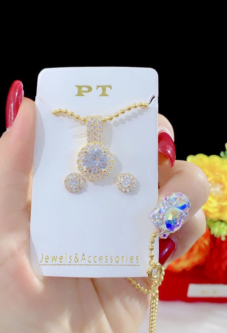 Combo dây chuyền bông tai nữ mạ 18k cao cấp P125