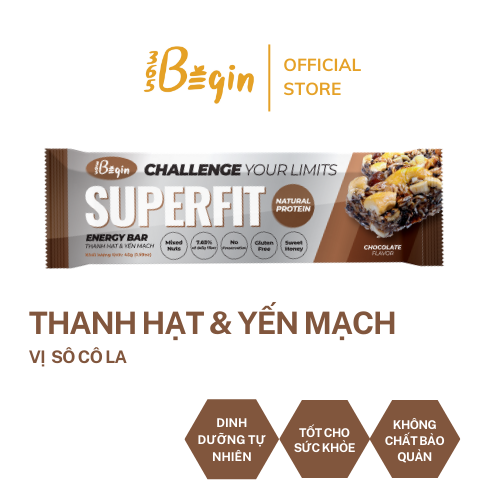 Hộp 6 Thanh Năng Lượng từ Yến mạch Và Các Loại Hạt 365Begin - SUPERFIT Chocolate 270g - Thanh Dinh Dưỡng, Tiện Lợi, Lành Mạnh, Phù Hợp Người Tập Thể Thao Và Ăn Kiêng