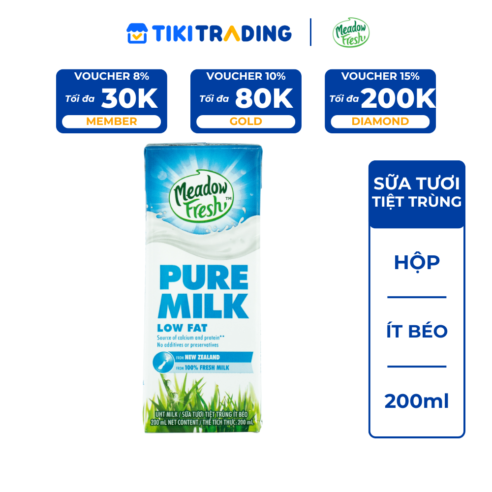 Sữa Tươi Ít Béo Meadow Fresh (200ml / Hộp)
