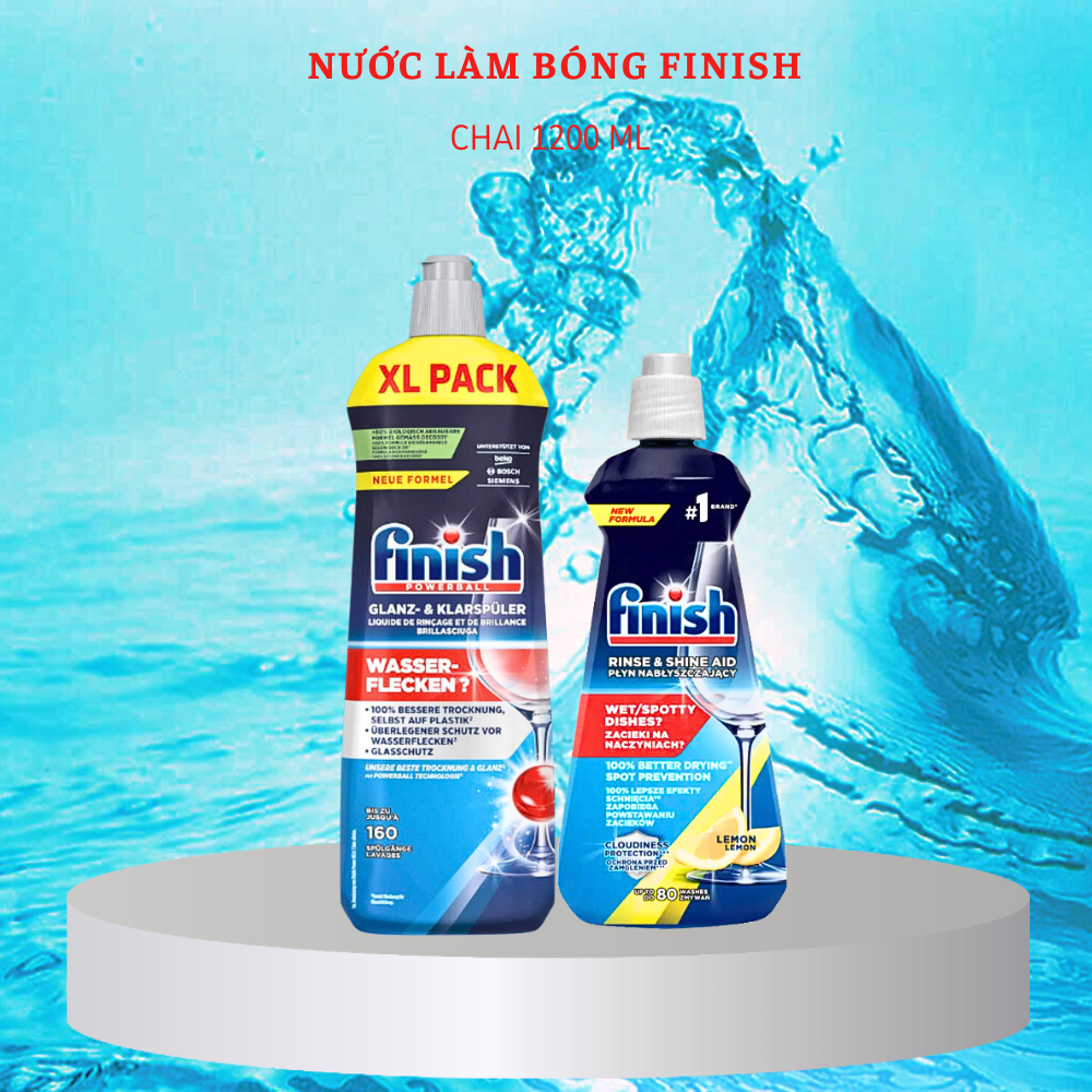 Nước làm bóng finish 1150ml+100 Viên rửa bát Finish All in 1+Muối rửa bát Finish 1.5kg