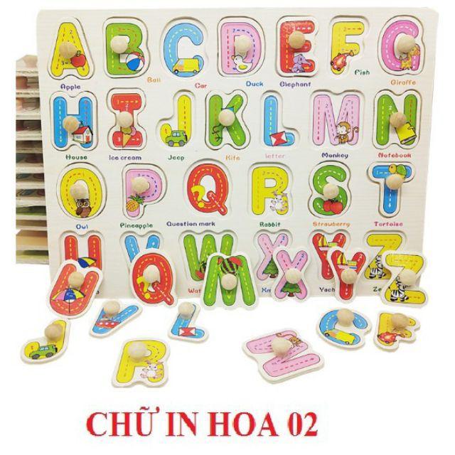 Bảng gỗ ghép hình có núm - Chữ cái, Chữ số