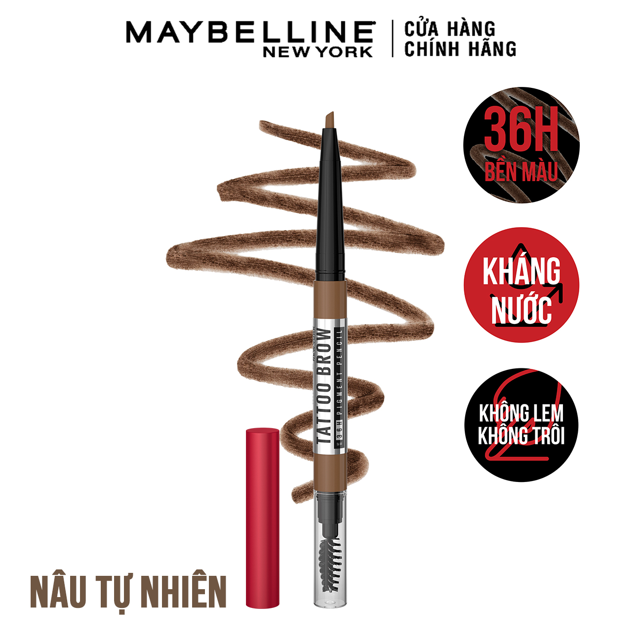Chì Kẻ Mày 36H Lâu Trôi, Kháng Nước, Dễ Kẻ, Chuẩn Màu Tattoo Brow Maybelline New York Pigmented Pencil 0.25g