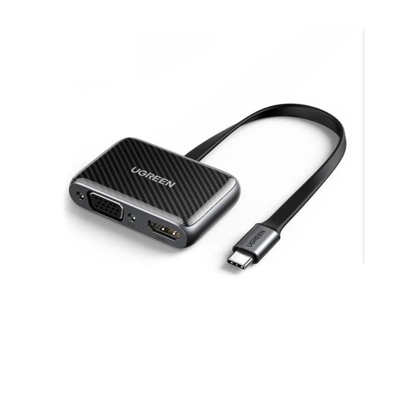 Cáp dẹp chống gãy usb type C Đầu chuyển đổi ra HDMI + VGA Ugreen 70549 CM303 Hàng Chính Hãng