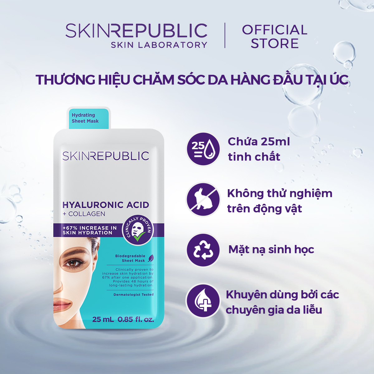 Mặt nạ dưỡng da Skin Republic Hyaluronic Acid + Collagen Face Mask 25ml