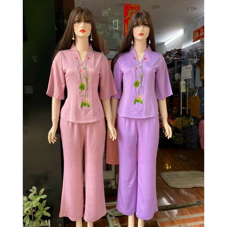 ĐỒ LAM ĐI CHÙA  Mẫu Sen Lụa Pháp Cao Cấp S3