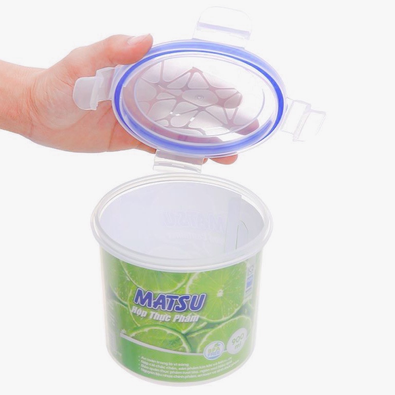 Hộp Nhựa Tròn MATSU 900ml Có Nắp Gài 4 Chấu Đựng Thực Phẩm Đồ Dùng Chắc Chắn