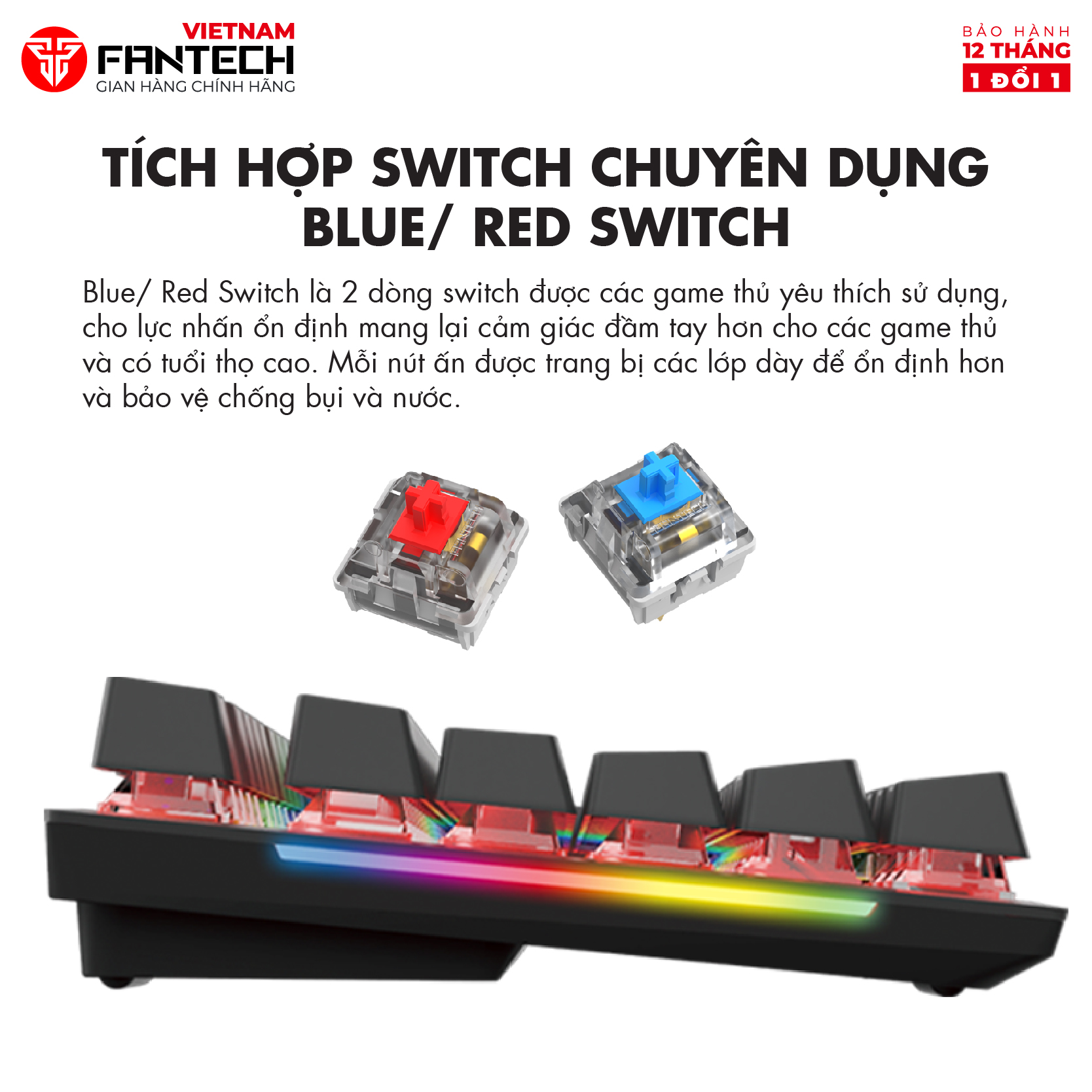 Bàn phím cơ Gaming MK855 MAXFIT108 Blue/ Red Switch - Đèn led RGB 108 phím 4 phím Media - Hàng phân phối chính hãng