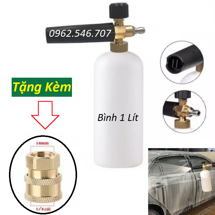 Bình phun Xịt Rửa Xe Tạo Bọt Tuyết 1000ml - Tặng Kèm Khớp Nối Nhanh 1/4inch