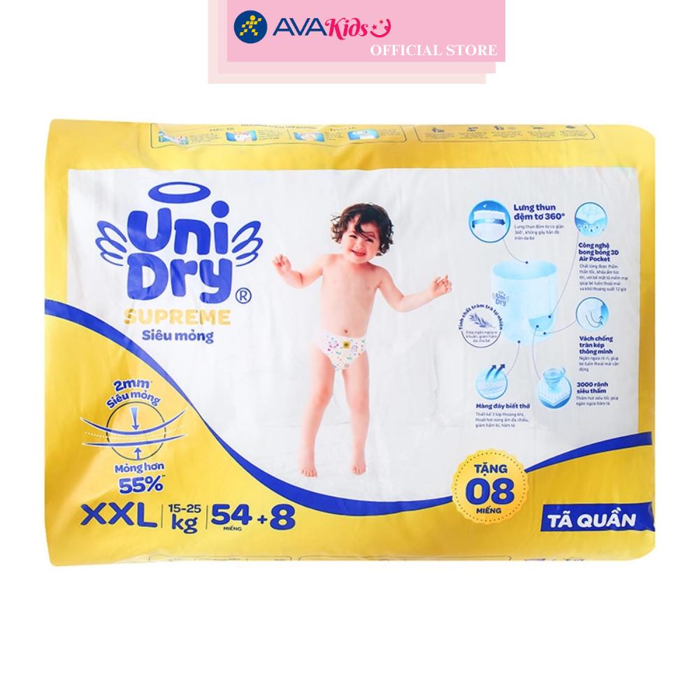 Tã quần Unidry Supreme Thin &amp; Soft size XXL 54 + 8 miếng (15 - 25 kg)