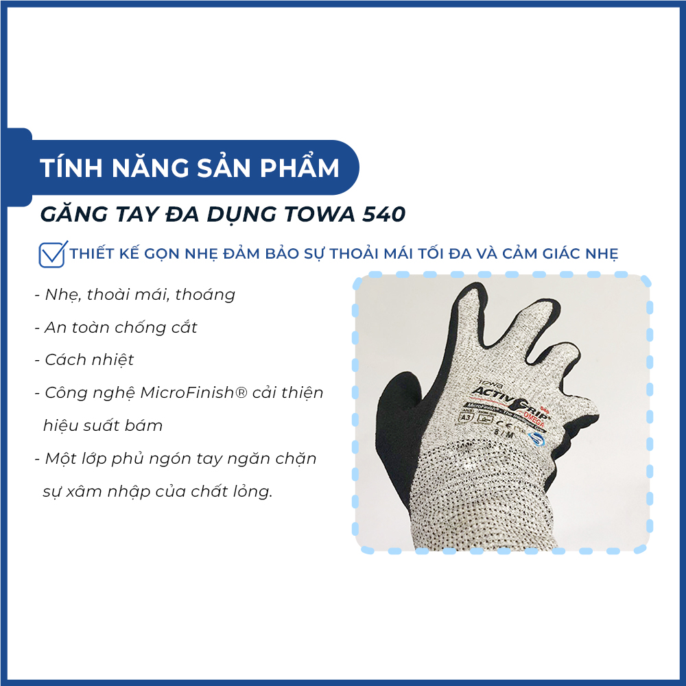 Găng tay đa dụng, chống dầu, chống cắt Towa 540 Nhật Bản
