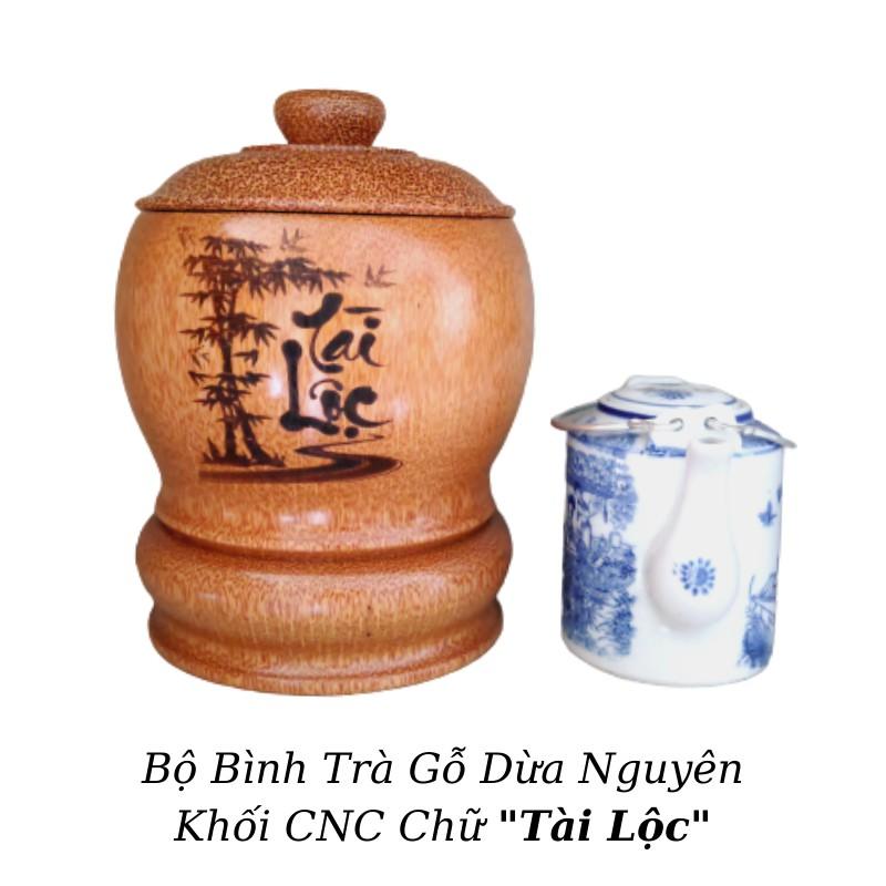 Bộ Bình Trà Gỗ Dừa Có Chân Hoa Văn &quot;Chữ Nhẫn&quot;; &quot;Chữ Gia Đình&quot;; &quot;Chữ Cát Tường&quot;, &quot;Chữ Tài Lộc&quot; - Bình Trà 400 - 700ml