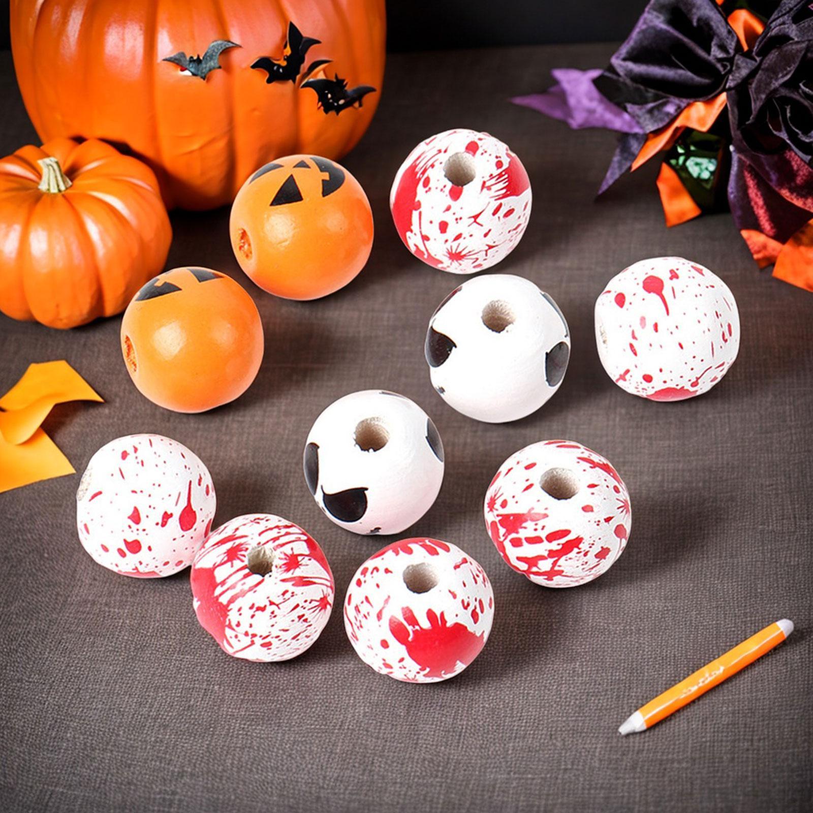 10x Halloween Wooden Beads DIY Crafts Round Loose Spacer Beads with Holes