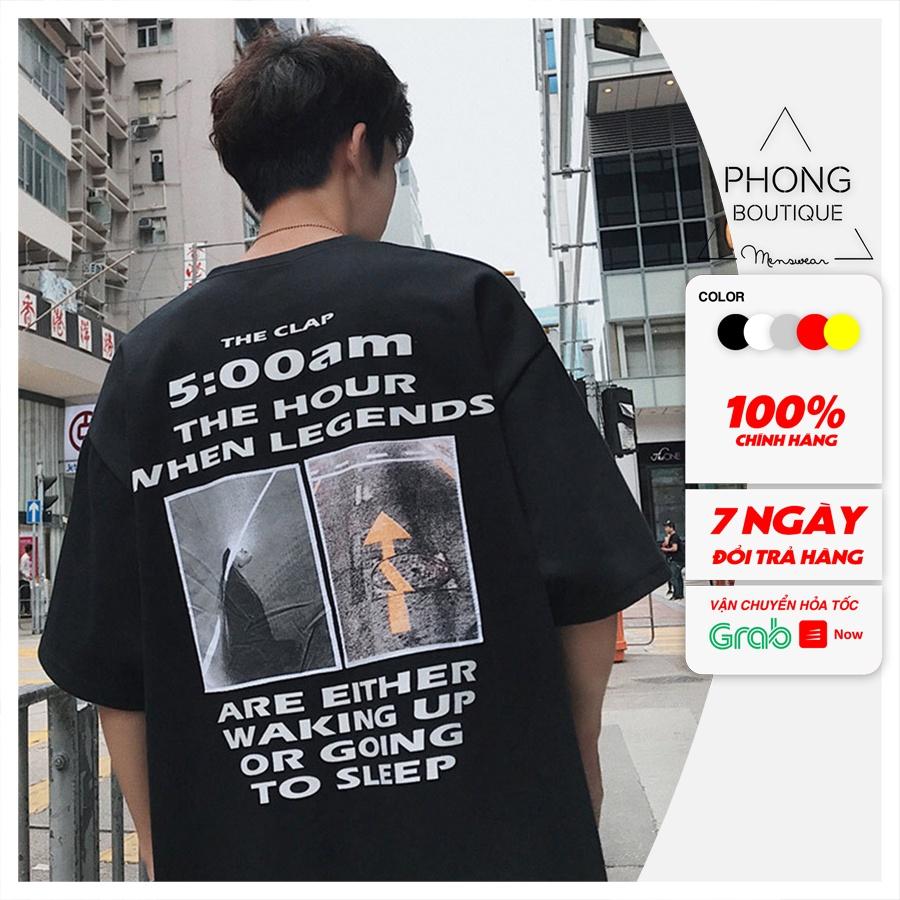 Áo thun Unisex Phong Boutique 5AM tay lỡ nam nữ form rộng Oversize 2 màu