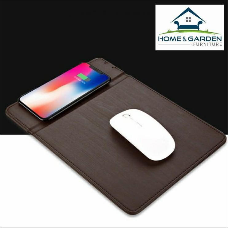 Sạc không dây kiêm lót chuột da cao cấp dành cho Iphone X, Samsung S8 S9 (Dark Brown) home and garden