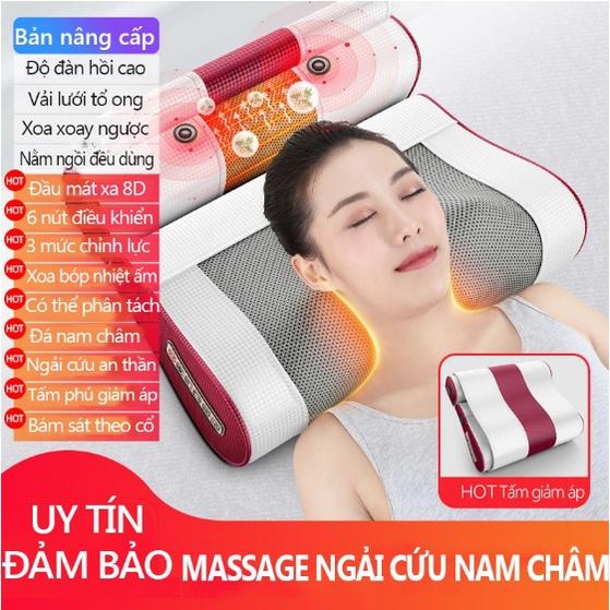 Gối massage hồng ngoại dành cho cổ vai gáy 8 bi, gối mát xa hồng ngoại