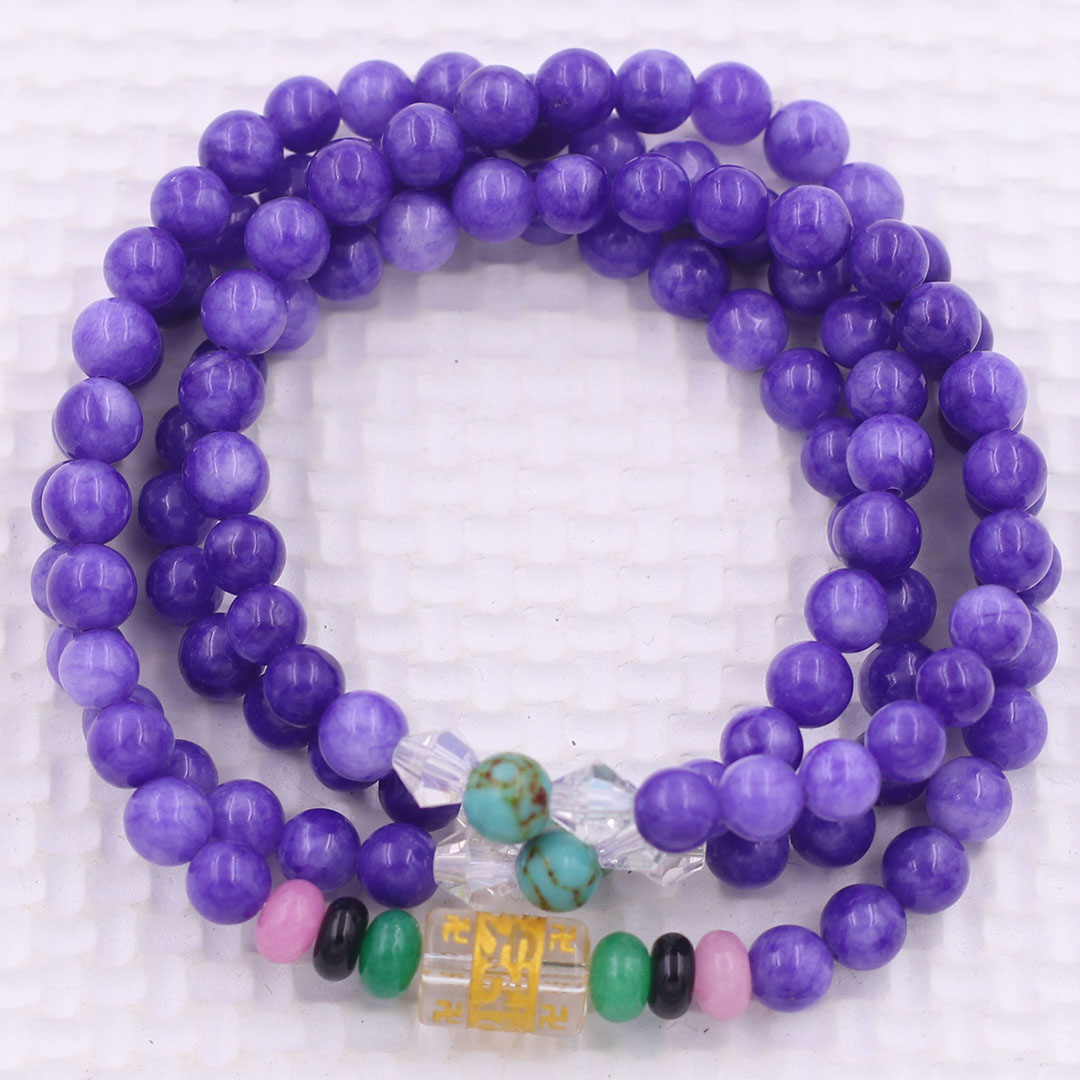 Vòng chuỗi 108 hạt mã não vân rạn tím 6 ly charm lục tự kim ngôn, vòng chuỗi niệm Phật, vòng chuỗi đeo tay
