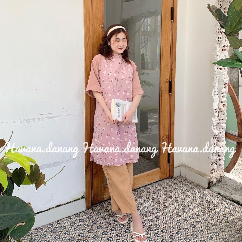 Áo dài cách tân họa tiết, áo dài nhung tăm dáng suông tay lửng