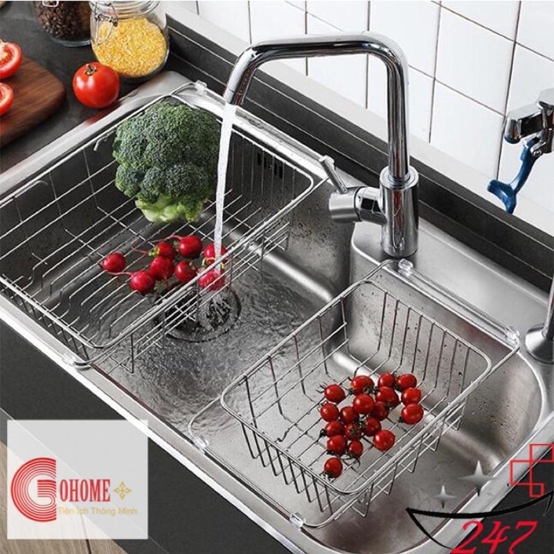 Khay Inox 304 đựng đĩa chén trái cây gác lên bồn rửa chén  size lớn tùy chỉnh kích thước tiện lợi gọn gàng