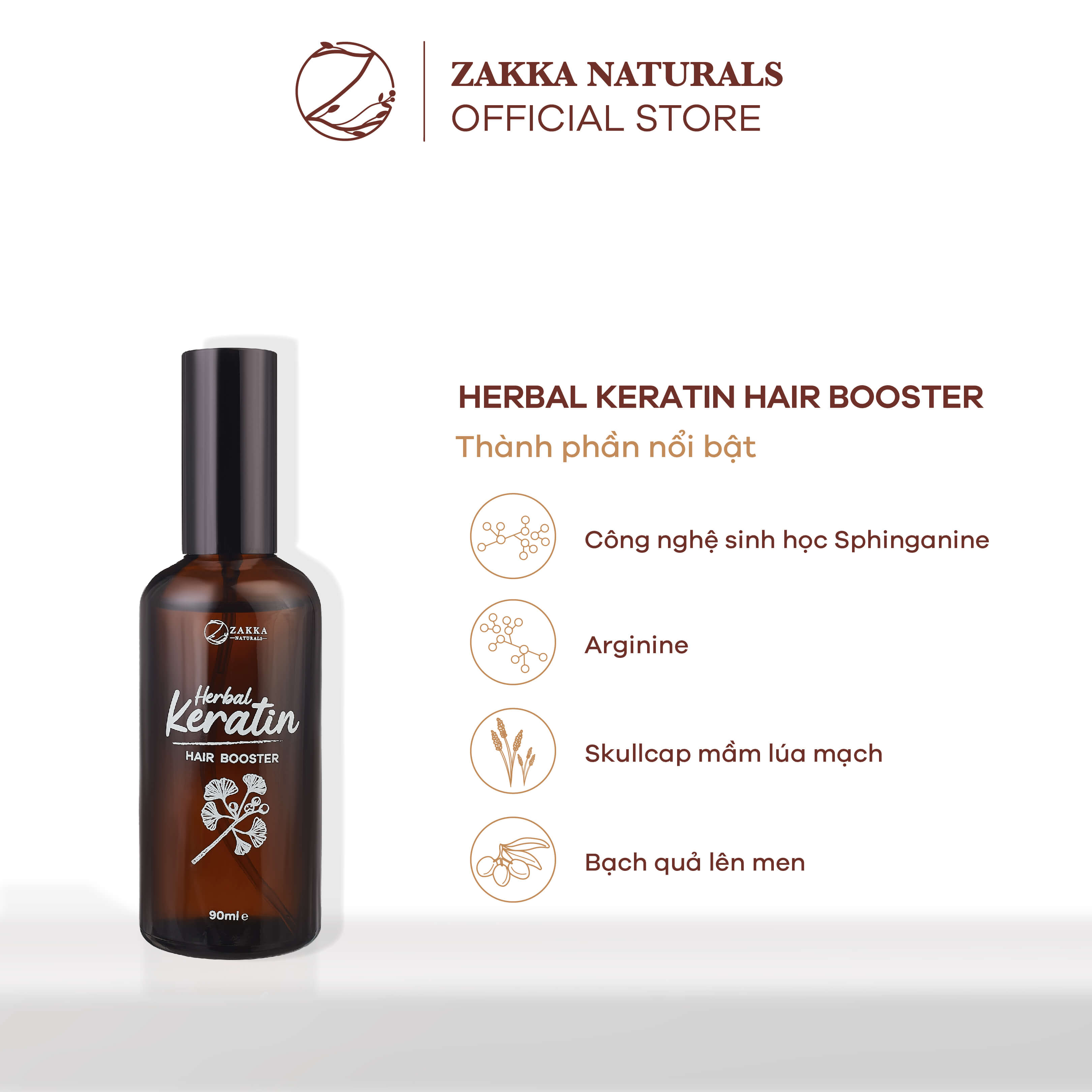 Tinh Chất Dưỡng Tóc Chắc Khoẻ Dạng Xịt Zakka Naturals Herbal Keratin Hair Booster 90ml