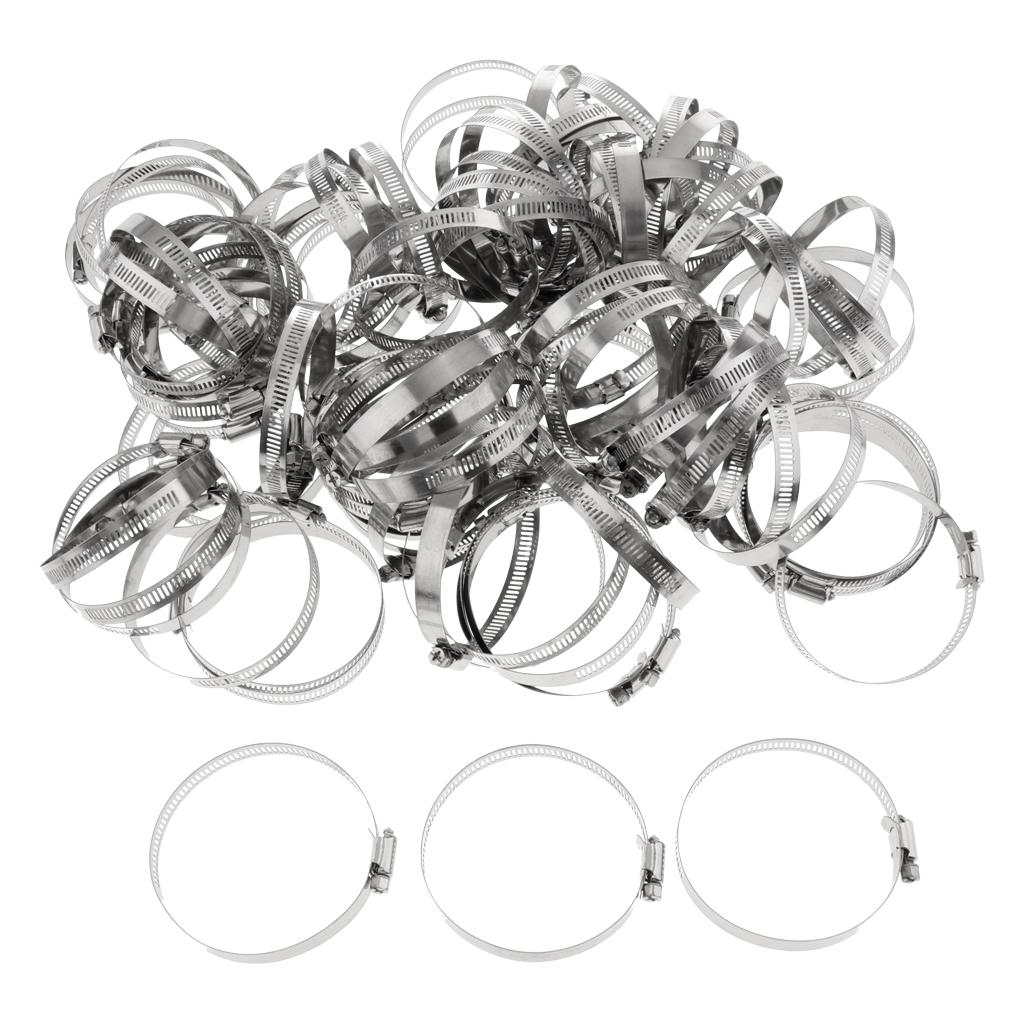 100Pcs Adjustable Stainless Steel Worm Gear Hose Clamp Clip Fastener 76-92mm