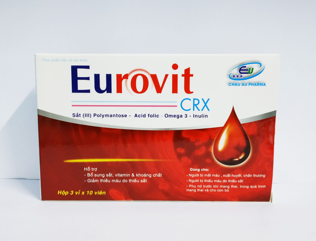VIÊN BỔ MÁU EUROVIT – BỔ SUNG SẮT III – ACID FOLIC – KHÔNG NÓNG, KHÔNG TÁO BÓN – BỔ SUNG SẮT CHO NGƯỜI THIẾU MÁU – ĐAU ĐẦU – HOA MẮT CHÓNG MẶT – PHỤ NỮ CÓ THAI VÀ CHO CON BÚ – HỘP 30 VIÊN