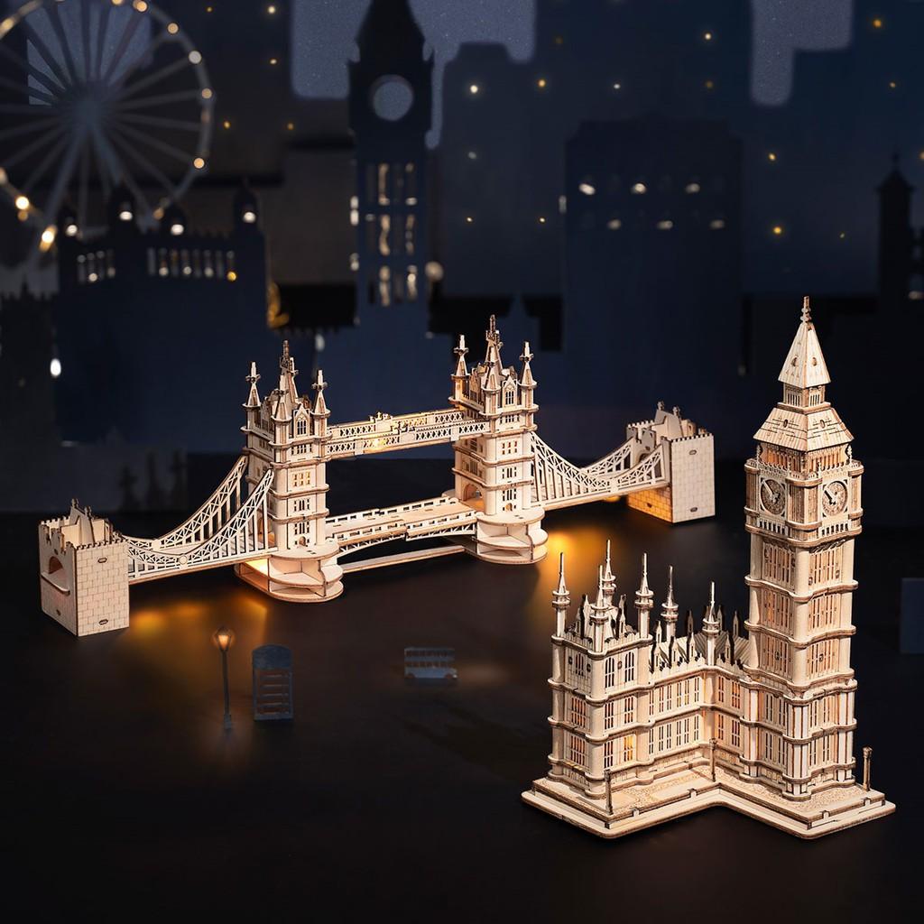 Đồ chơi lắp ráp gỗ 3D Mô hình Cầu Tháp Luân Đôn Tower Bridge TG412 Kèm đèn LED