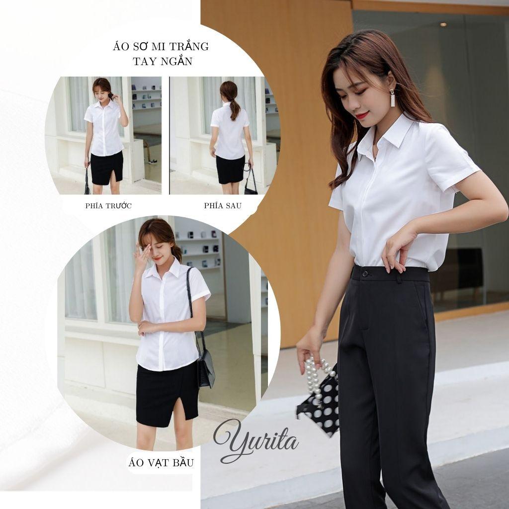 Áo Sơ Mi Trắng YURITA Nữ Tay Ngắn Kiểu Công Sở, Sơmi Cộc Tay Hàng Thiết Kế Cao Cấp Kiểu Dễ Thương Vintage