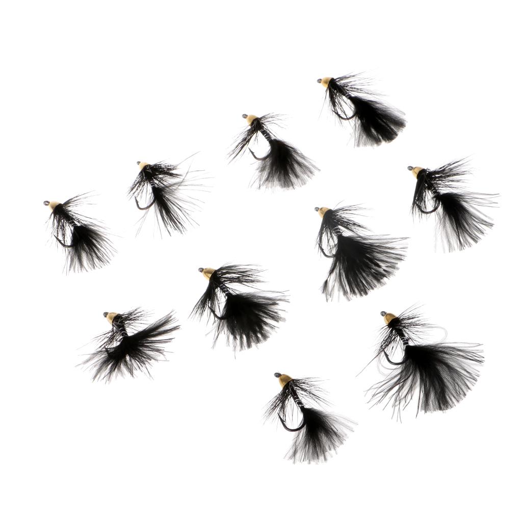 10pcs 1.5'' Black Wooly Bugger Flies Bead Head Nymph Flies Insects Wet Flies