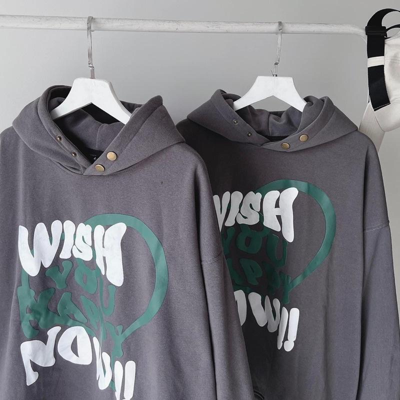 Áo Khoác Hoodie Nỉ Bông Unisex WISH màu XÁM Nam nữ unisex/Áo hoodie có mũ form rộng Jaystoree