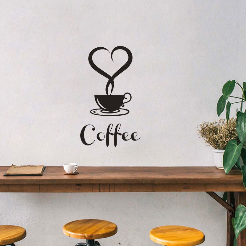Decal dán tường tách cà phê trái tim trang trí quán cà phê đẹp
