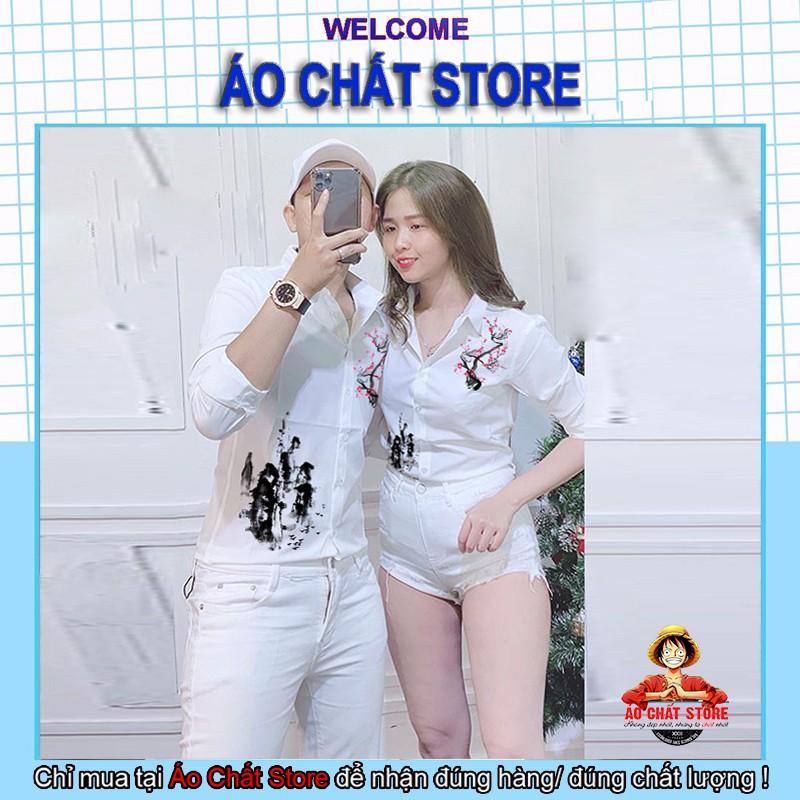 BST Áo Sơ Mi Cặp Đôi Họa Tiết Cao Cấp | Áo Đôi Nam Nữ Đẹp