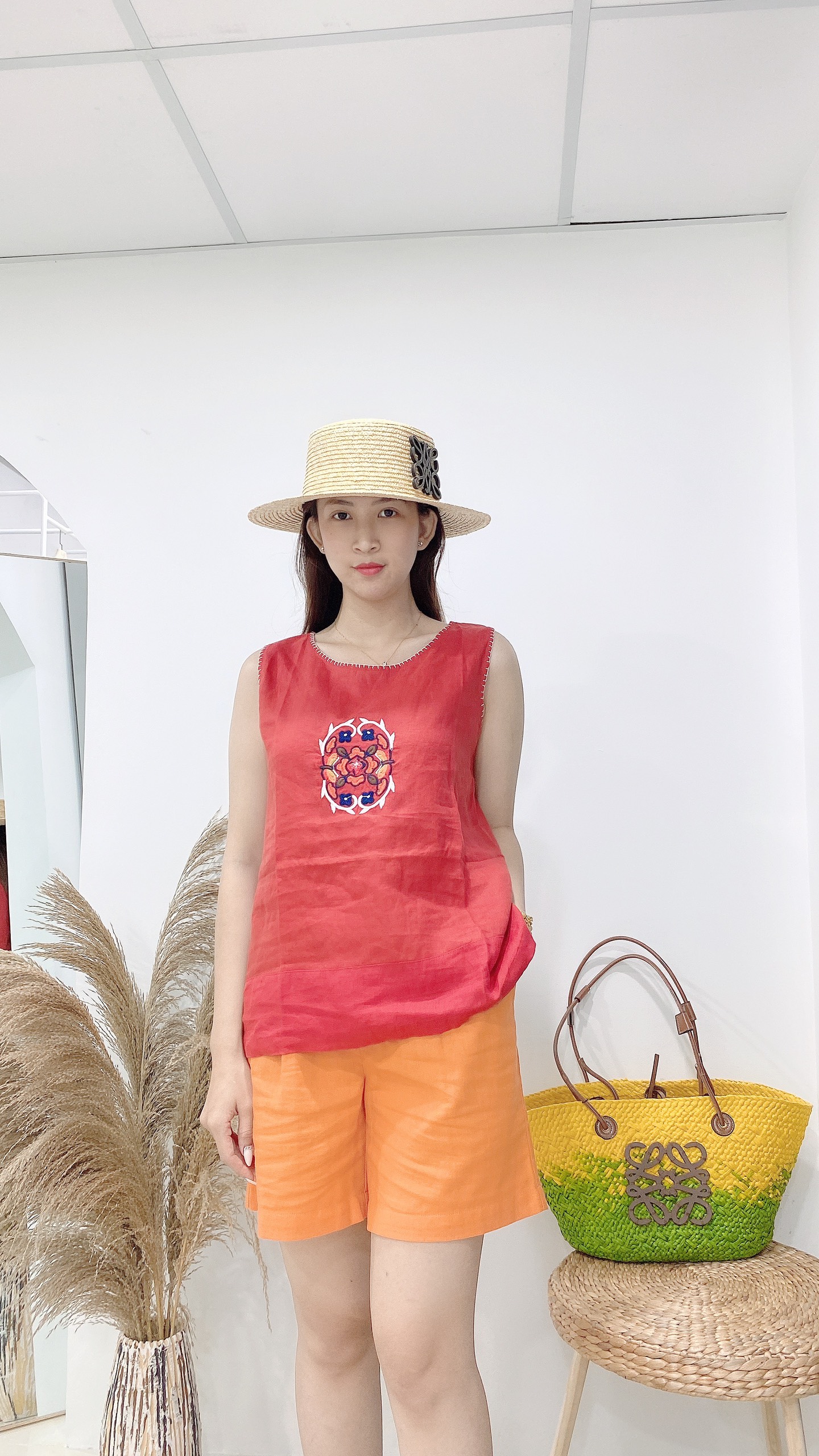 ÁO LINEN PHỐI MÀU THÊU HỌA TIẾT
