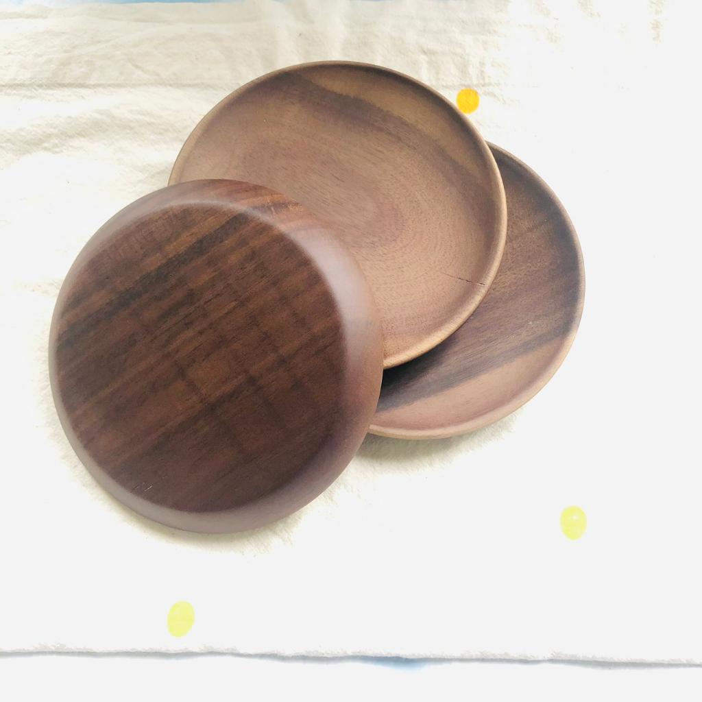 Đĩa/Chén Gỗ Keo Nâu Đen 14cm, Đĩa Đựng Trái Cây, Bánh Trái An Toàn Tiện Lợi, Chụp Ảnh Decor