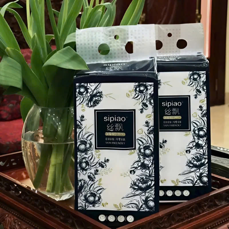 Bịch Giấy Rút Treo Tường Đa Năng Sipiao Hoa Xanh Đen 1300 Tờ Thấm Hút Tốt