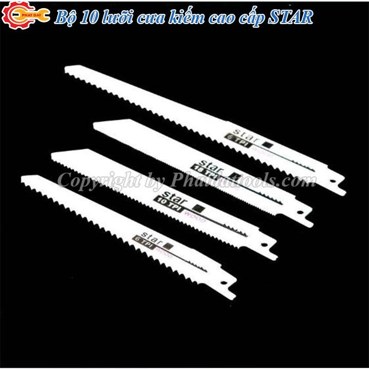 Bộ 10 lưỡi cưa kiếm cho máy cưa kiếm-gồm 3 lưỡi cưa kim loại và 7 lưỡi cưa gỗ.