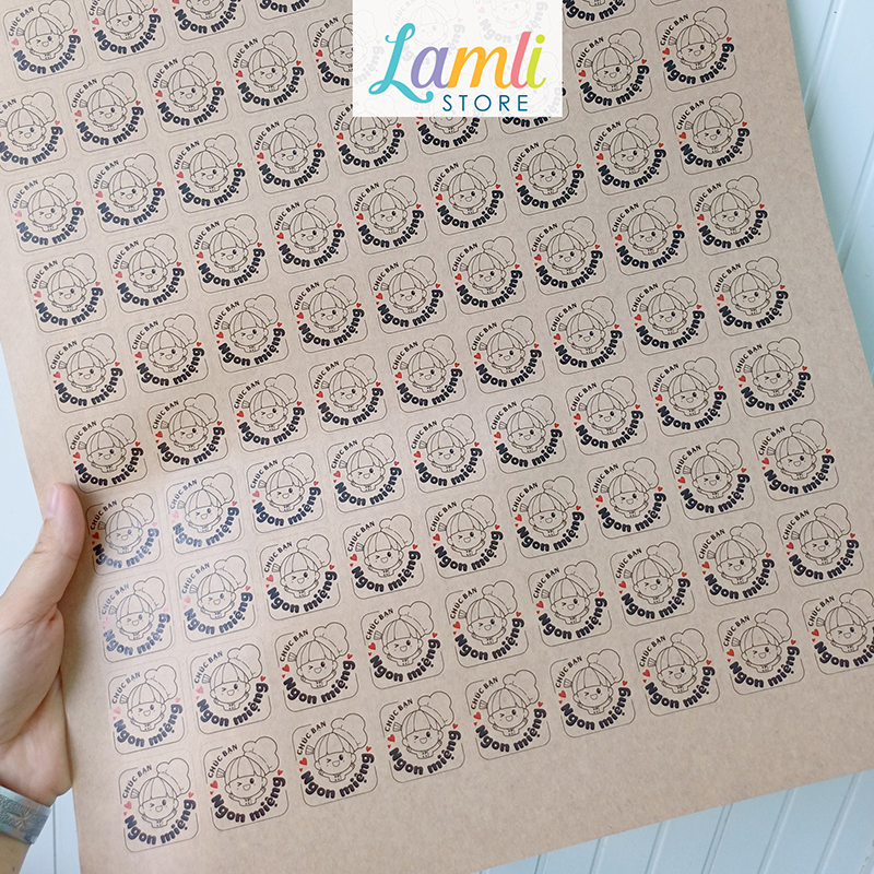 [In sẵn] 89 Tem nhãn dán Chúc Bạn Ngon Miệng | Sticker tiếng Việt | Chất liệu: Decal Kraft nâu | Kt: 3cm