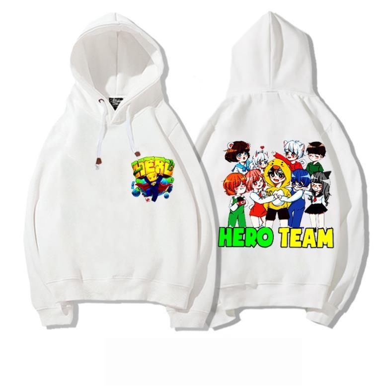 Áo khoác hoodie in hình hero team màu trắng cực chất bé trai bé gái đều mê